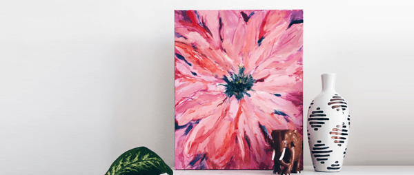 a painting of flowers on a table ready for storage