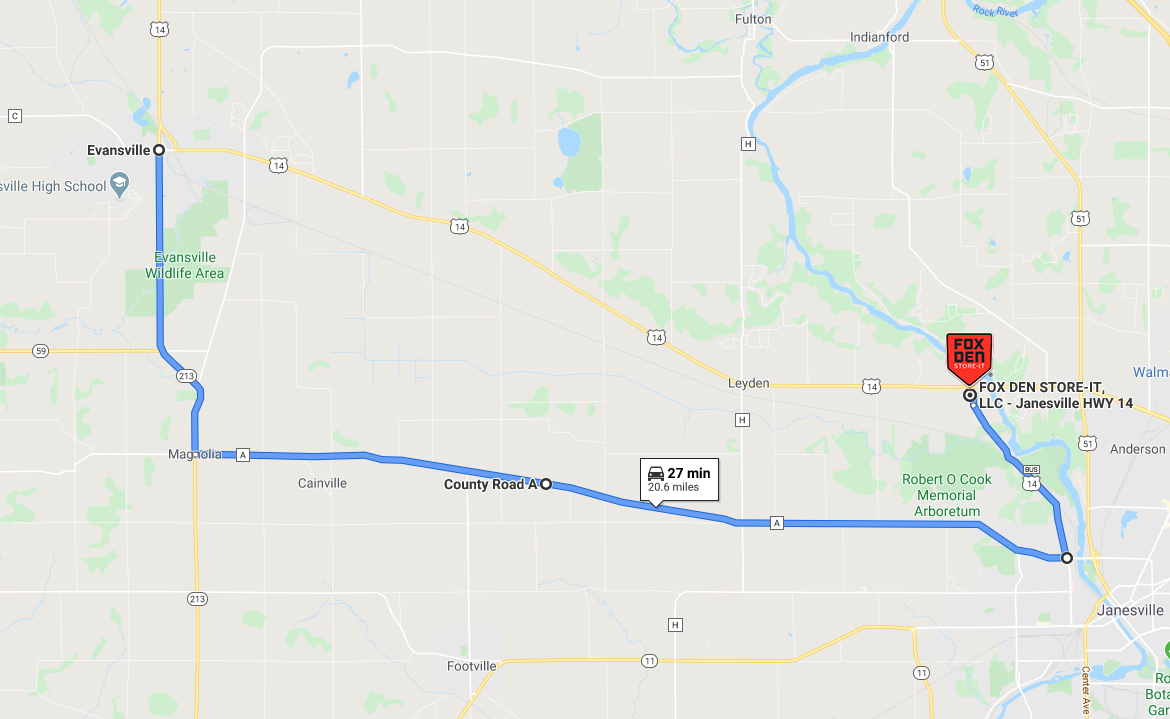 map to storage units in Janesville, WI